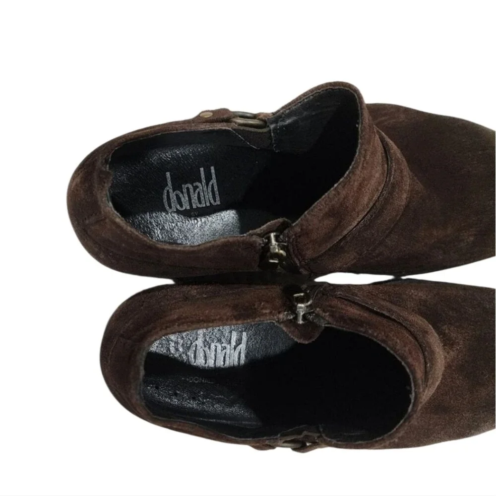 Donald Pliner Suede Leather Ankle Boots Brown Harness Buckle Moto Biker‎ Style 8